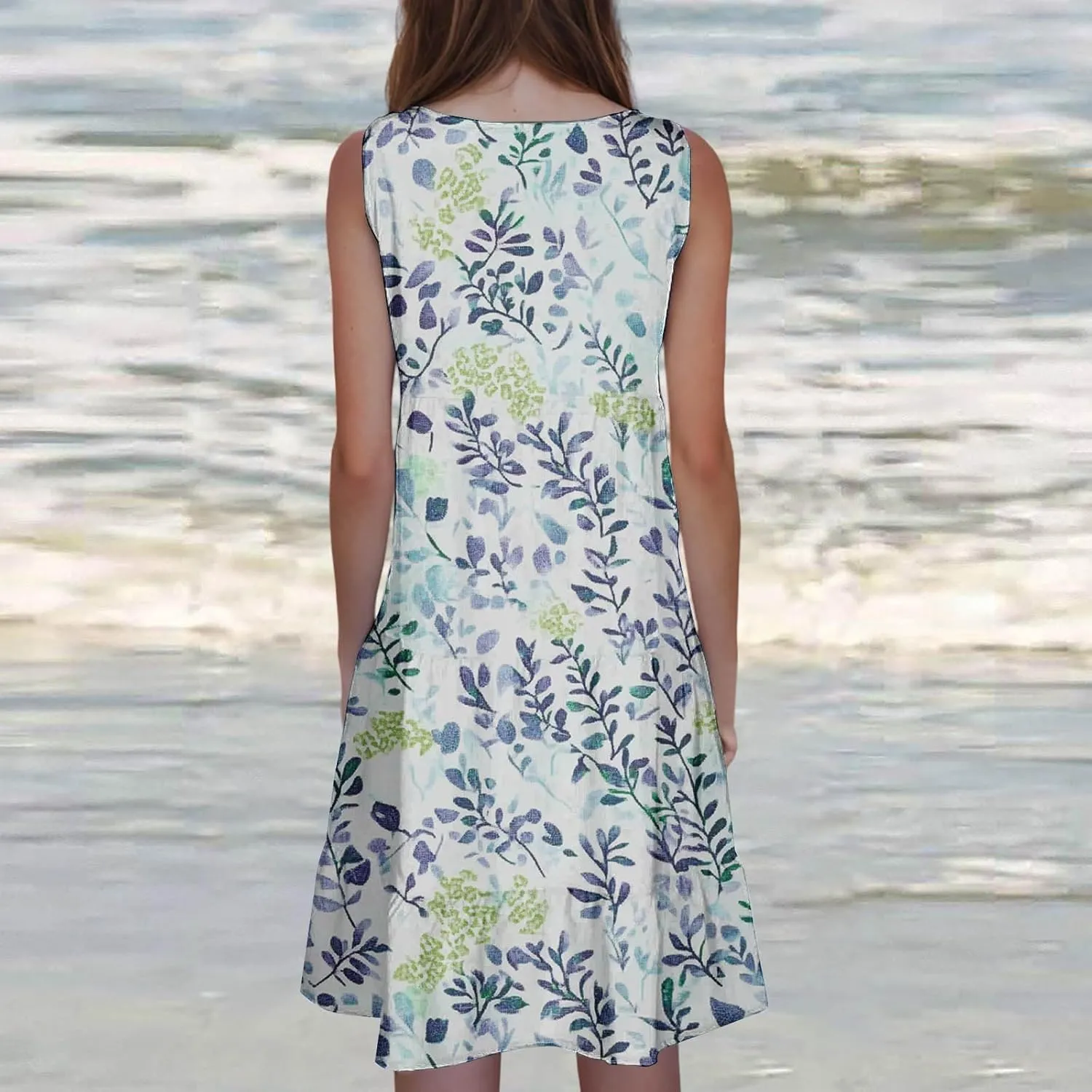 DDAPJ pyju Summer Dresses for Women 2025 Cute Floral Print Sleeveless Tank Dress Ruffle Tiered Loose Flowy Mini Dress