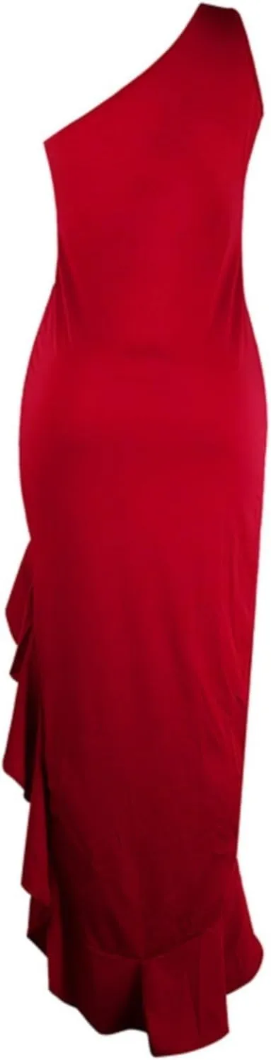 Dresses Maxi DressSlim One Shoulder Ruched Evening Womens Ruffle Formal Women's Dress Plus Size Evening Dress