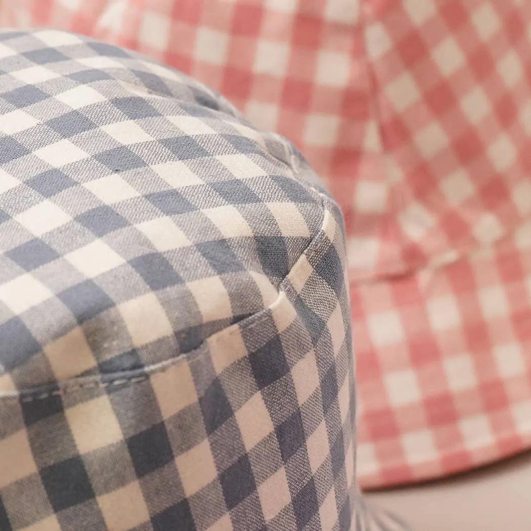 Dusty Blue Gingham Reversible Bucket Hat