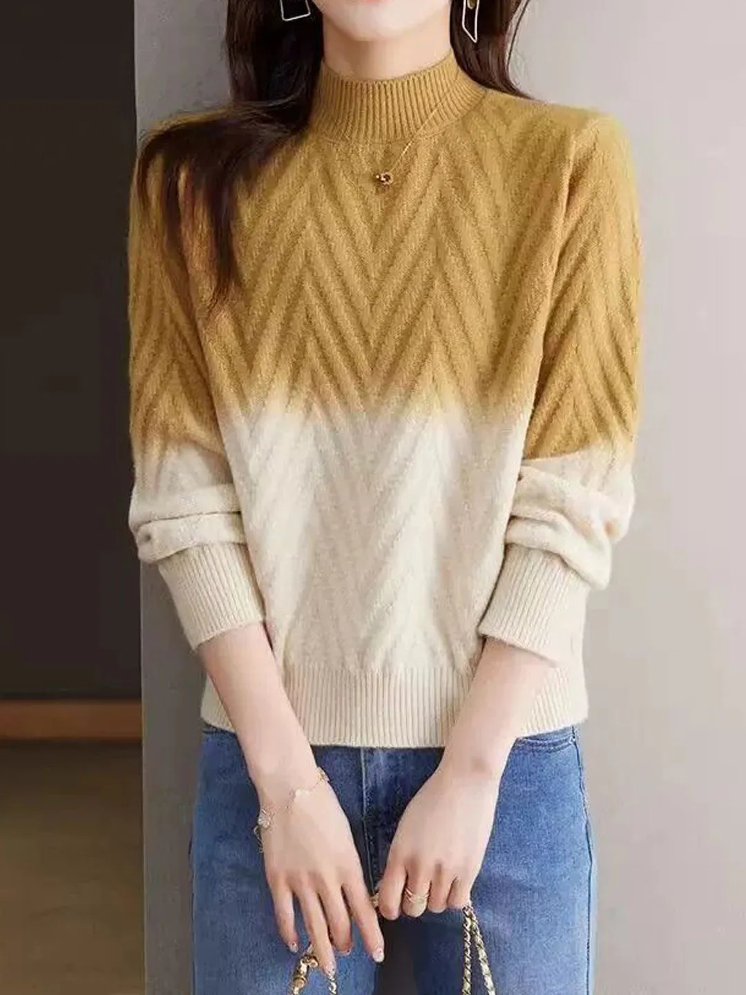 Emily Classic Ombre Turtleneck Knitted Sweater