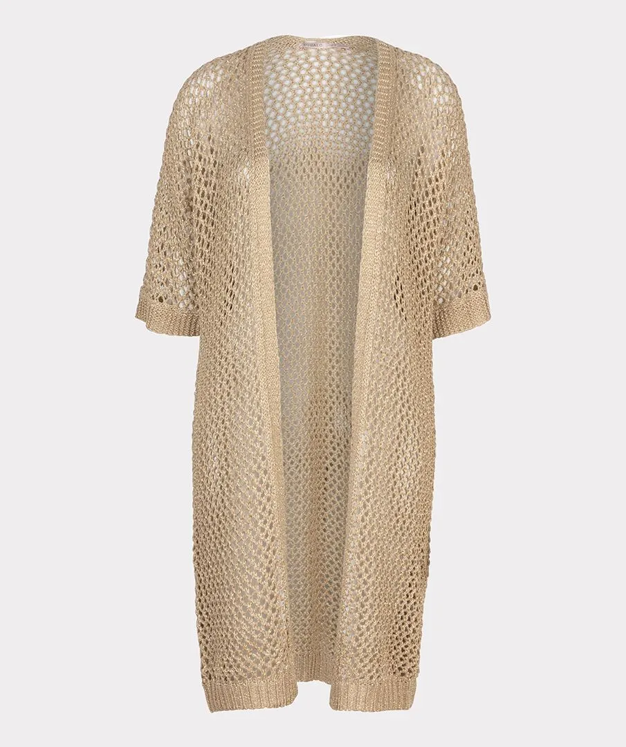 Final Sale Glenny Gold Long Open Knit Cardigan - EsQualo HS2418207