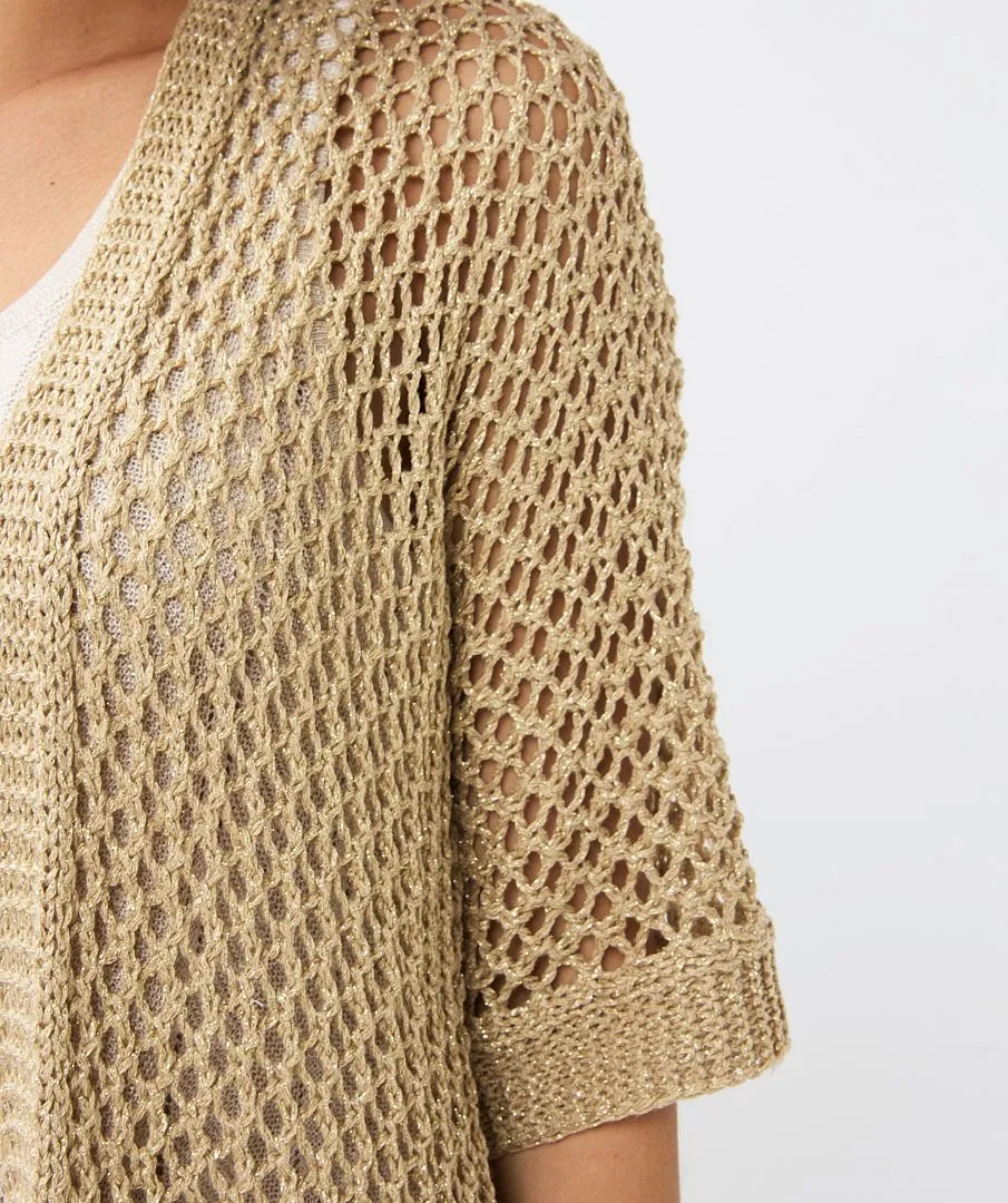 Final Sale Glenny Gold Long Open Knit Cardigan - EsQualo HS2418207