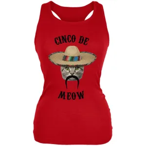 Funny Cat Cinco de Mayo Meow Red Juniors Soft Tank Top