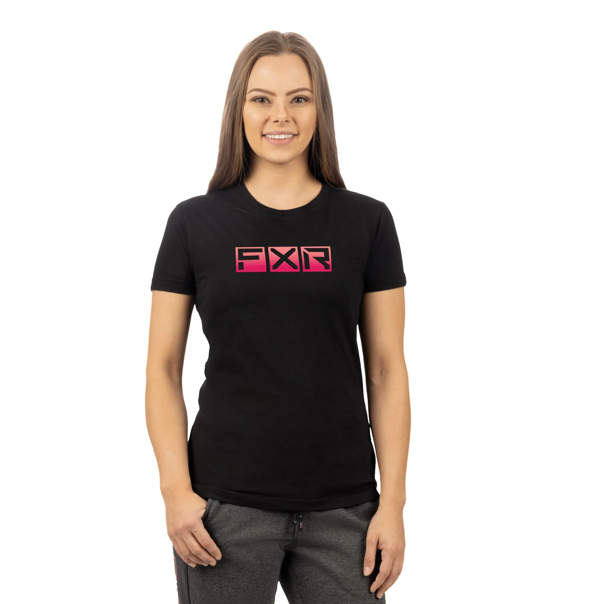 FXR  Womens Podium Premium T-Shirt Black Muted Melon Crew Neck Cotton Blend