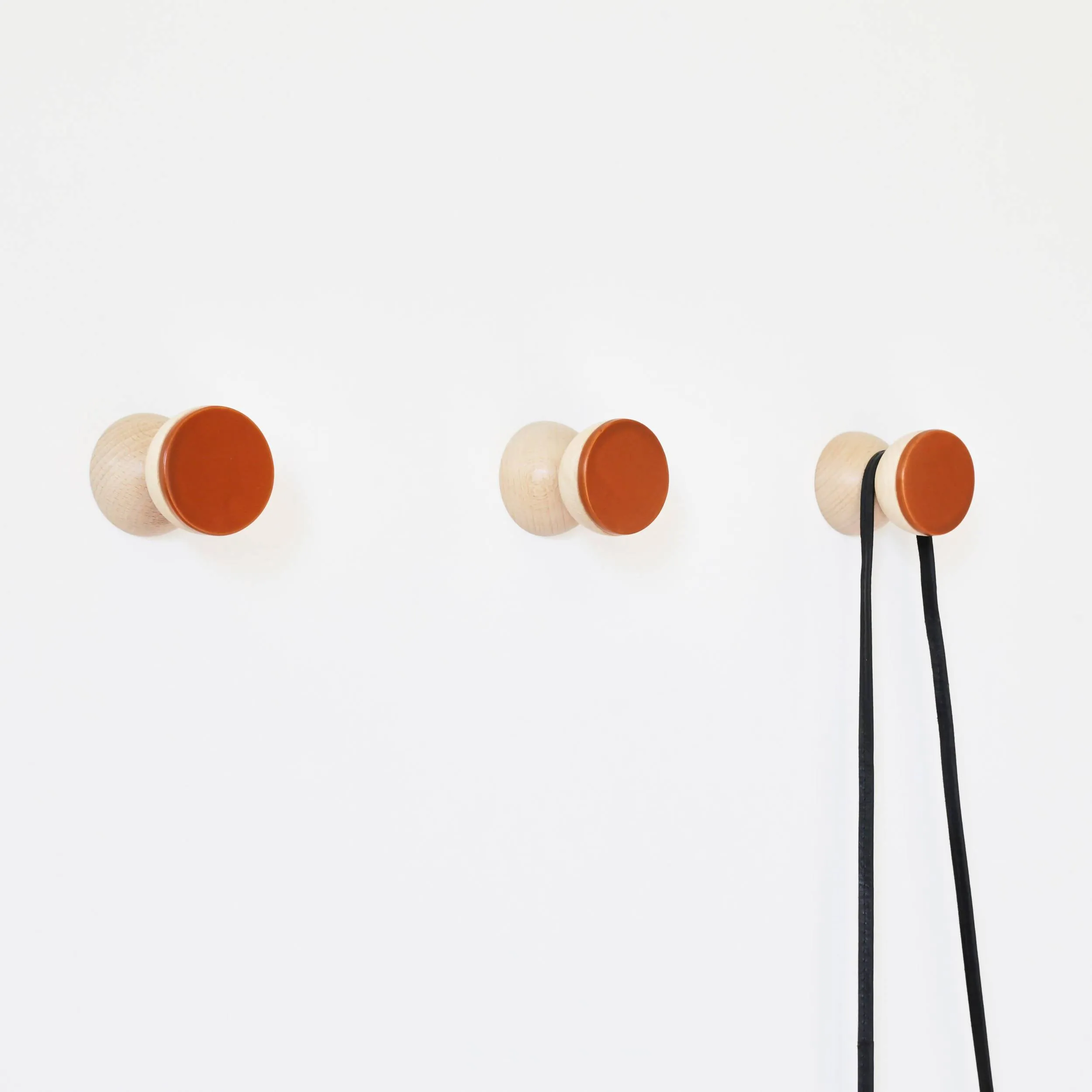 Geometric Beech Wood & Ceramic Wall Mounted Coat Hook / Knob - Dark Terracotta