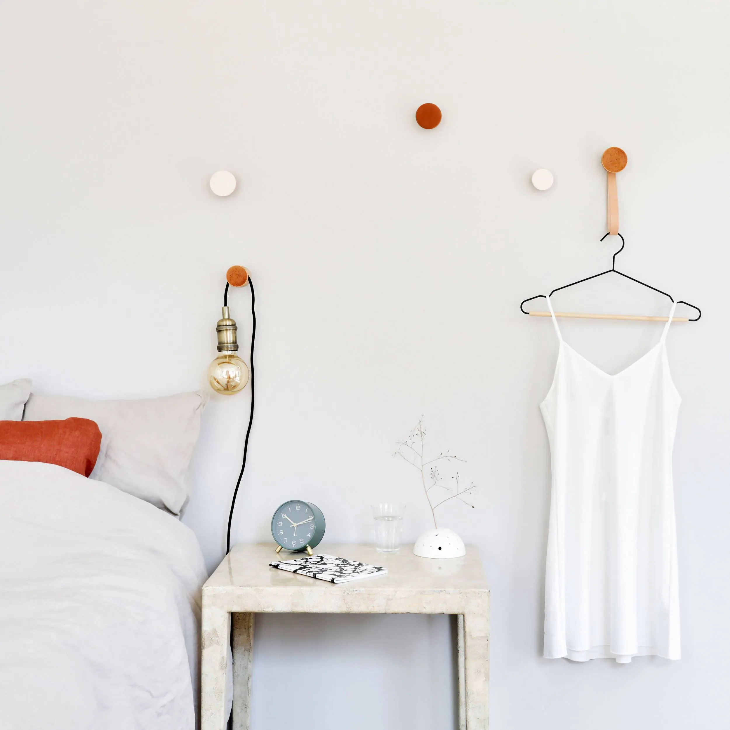 Geometric Beech Wood & Ceramic Wall Mounted Coat Hook / Knob - Dark Terracotta