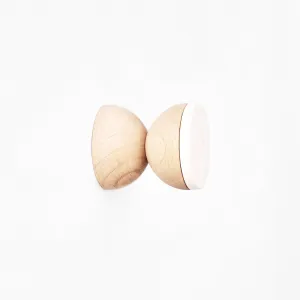 Geometric Beech Wood & Ceramic Wall Mounted Coat Hook / Knob - White Sand