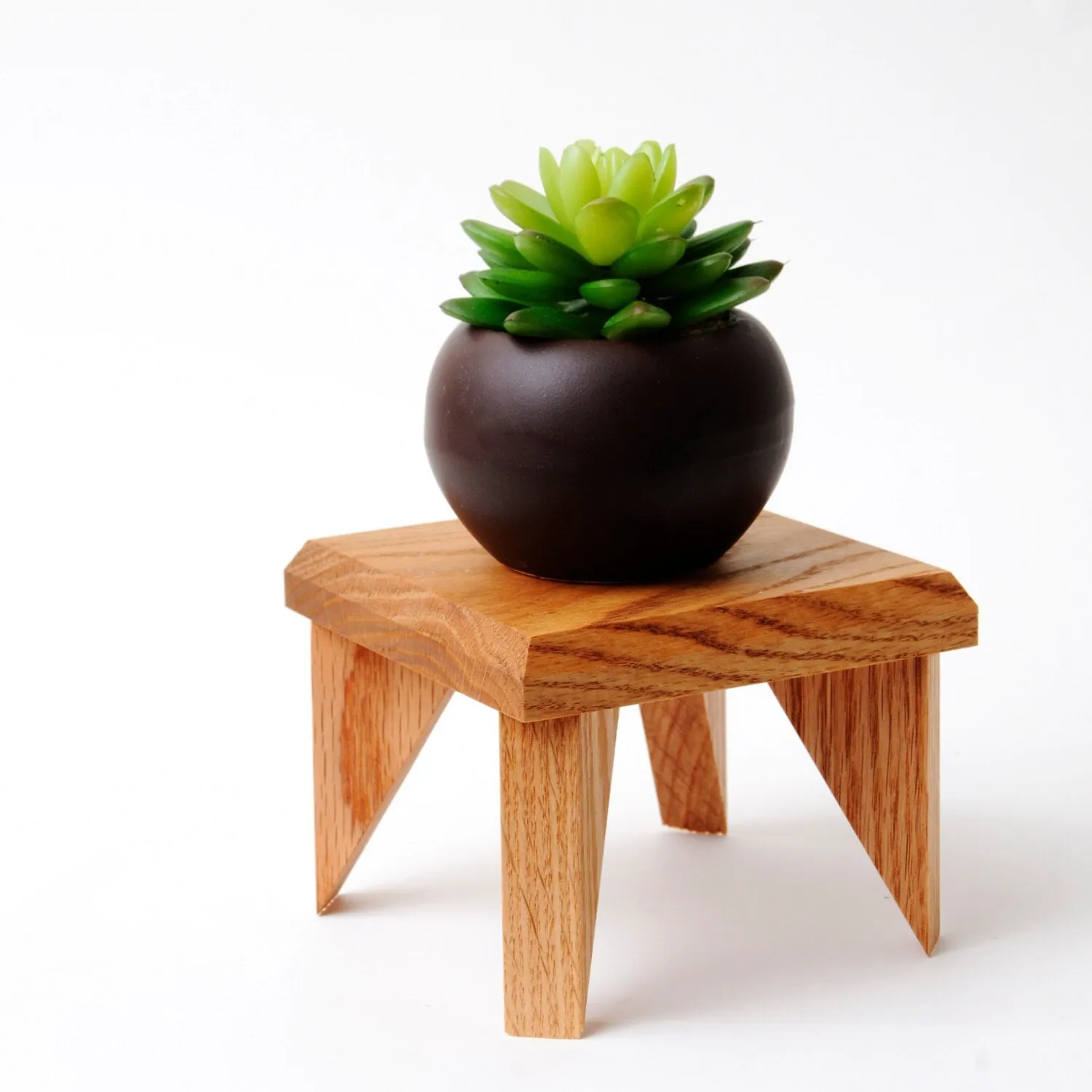 Geometric Plant Stand Oak Wood, Walnut Wood Display Stand