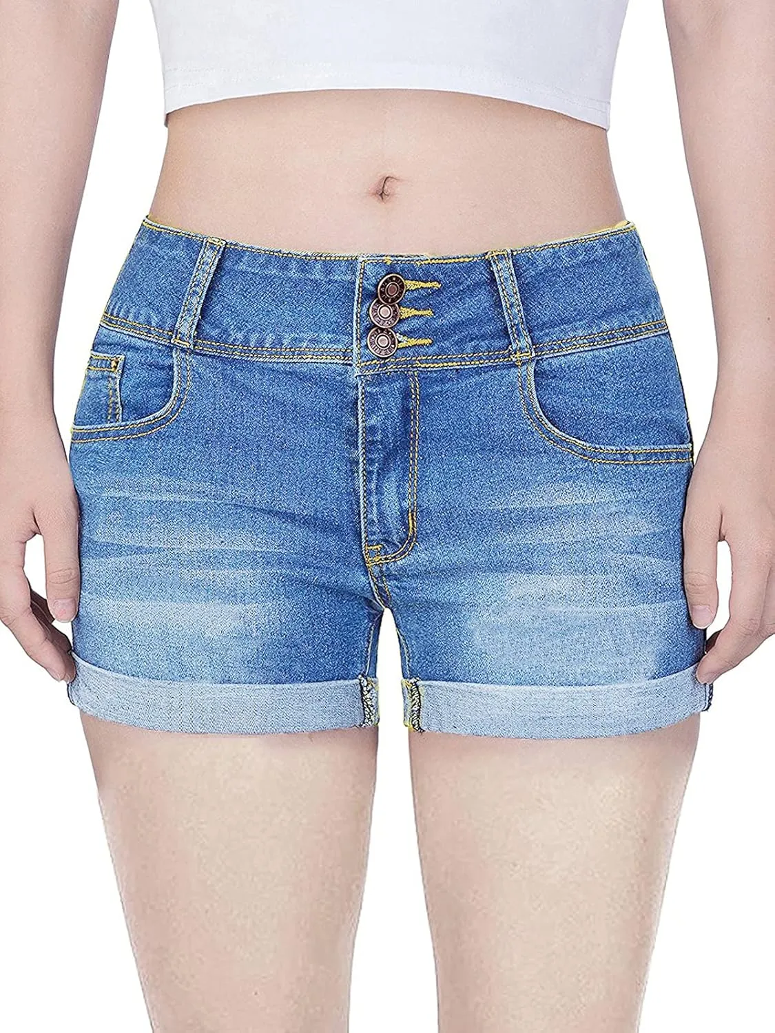 Govc Women Casual Summer Mid Waist Stretchy Denim Jean Shorts Junior Short Jeans