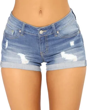 Govc Women Casual Summer Mid Waist Stretchy Denim Jean Shorts Junior Short Jeans