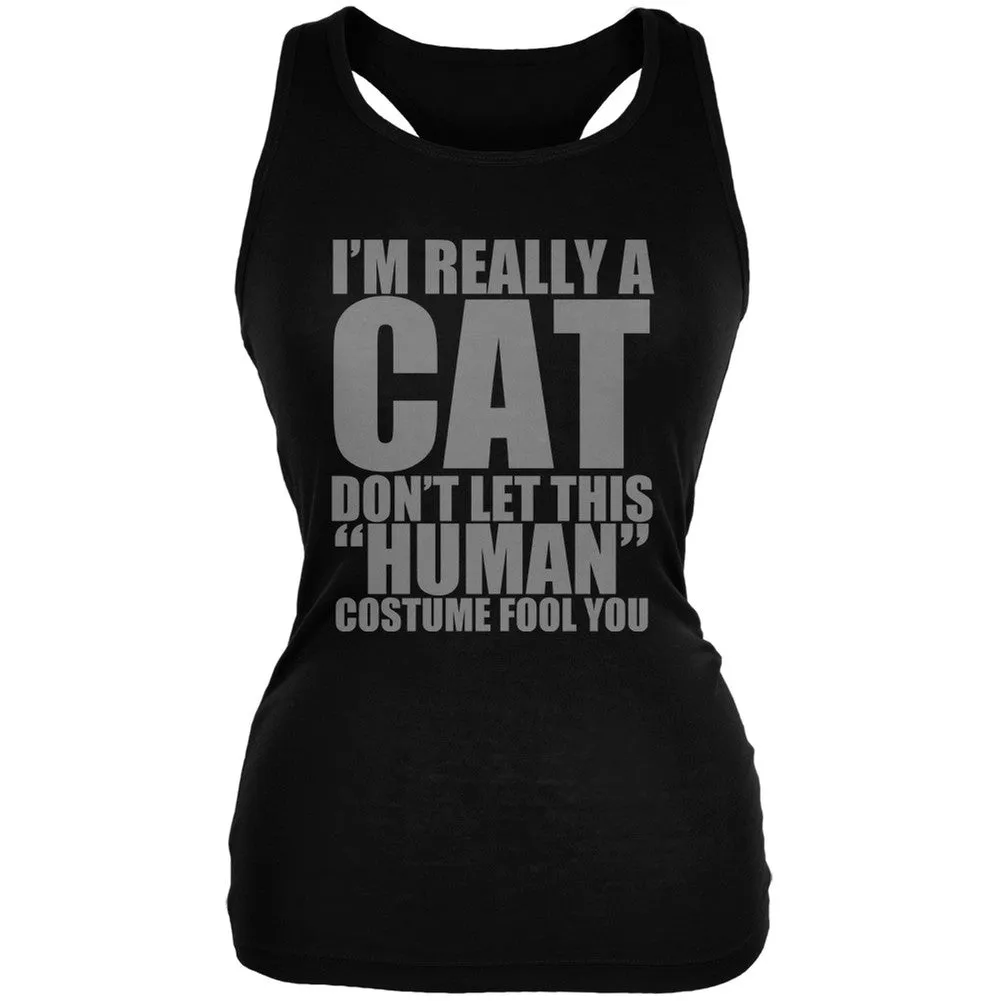 Halloween Human Cat Costume Black Juniors Soft Tank Top