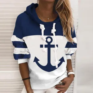 iForgirls Anchor Long Sleeve Color Block Hoodie