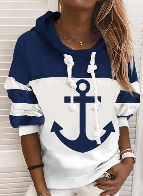 iForgirls Anchor Long Sleeve Color Block Hoodie