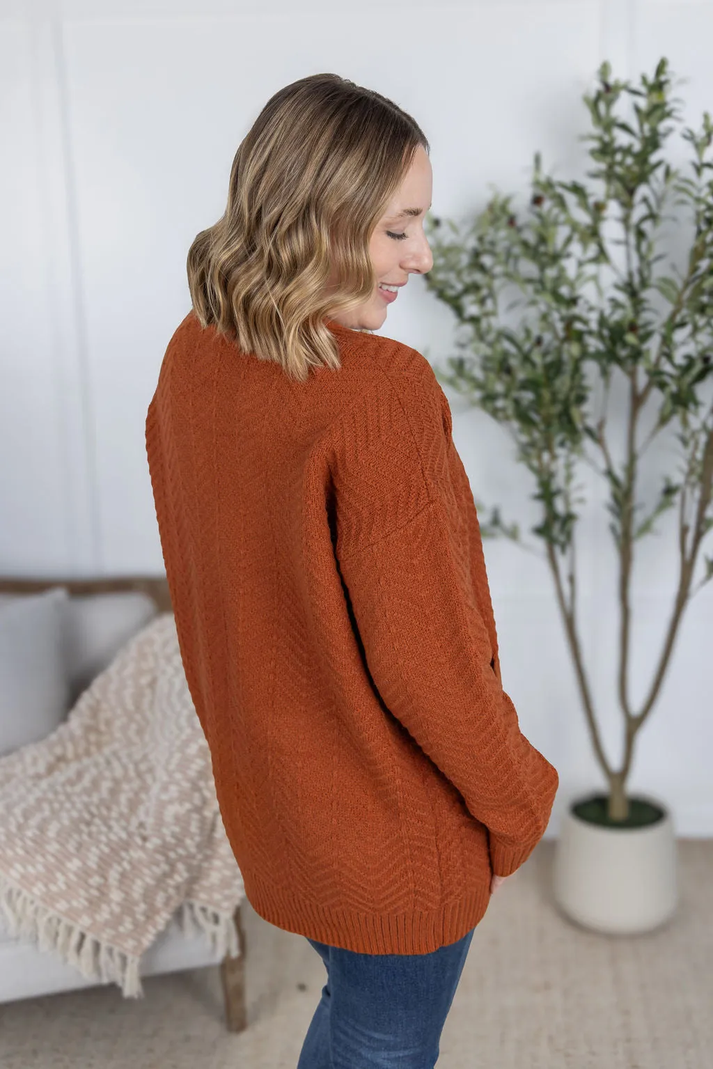 IN PRODUCTION Billie Open Knit Cardigan - Rust