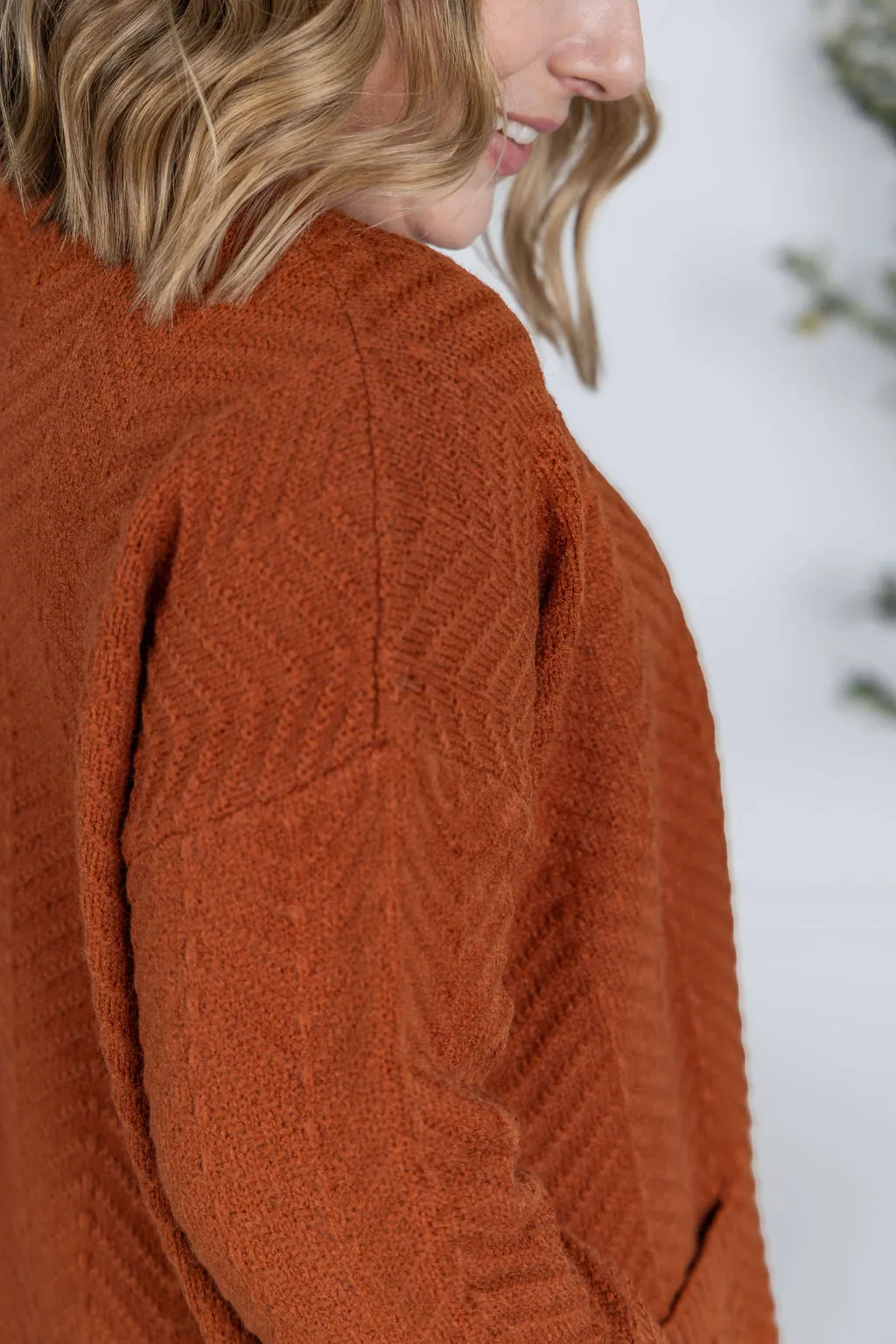IN PRODUCTION Billie Open Knit Cardigan - Rust