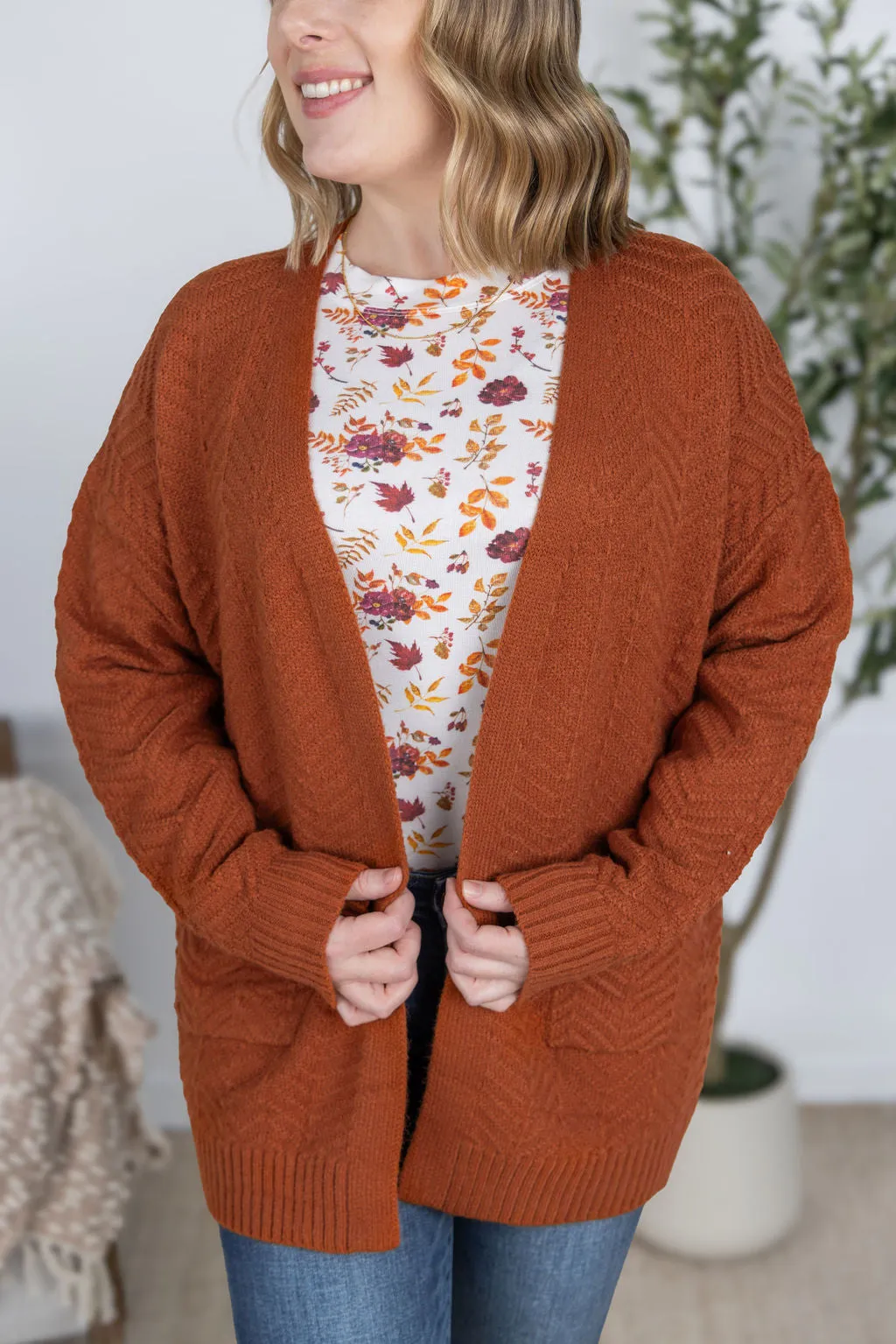 IN PRODUCTION Billie Open Knit Cardigan - Rust
