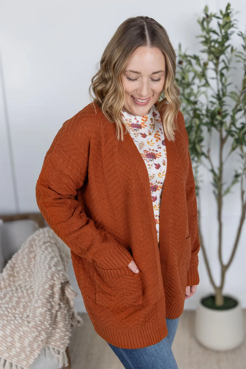 IN PRODUCTION Billie Open Knit Cardigan - Rust