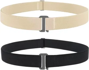 JASGOOD 2 Pack Women Stretch Belt No Show Elastic Web Strap Belt with Flat Buckle for Jeans Pants Dresses