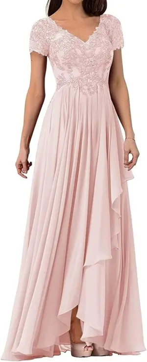 Lace Appliques Mother of The Bride Dress Wedding Guests Dresses for Women V Neck Long Chiffon Formal Evening Party Gowns