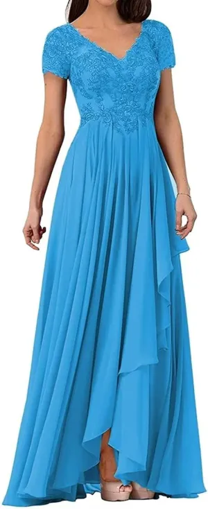 Lace Appliques Mother of The Bride Dress Wedding Guests Dresses for Women V Neck Long Chiffon Formal Evening Party Gowns