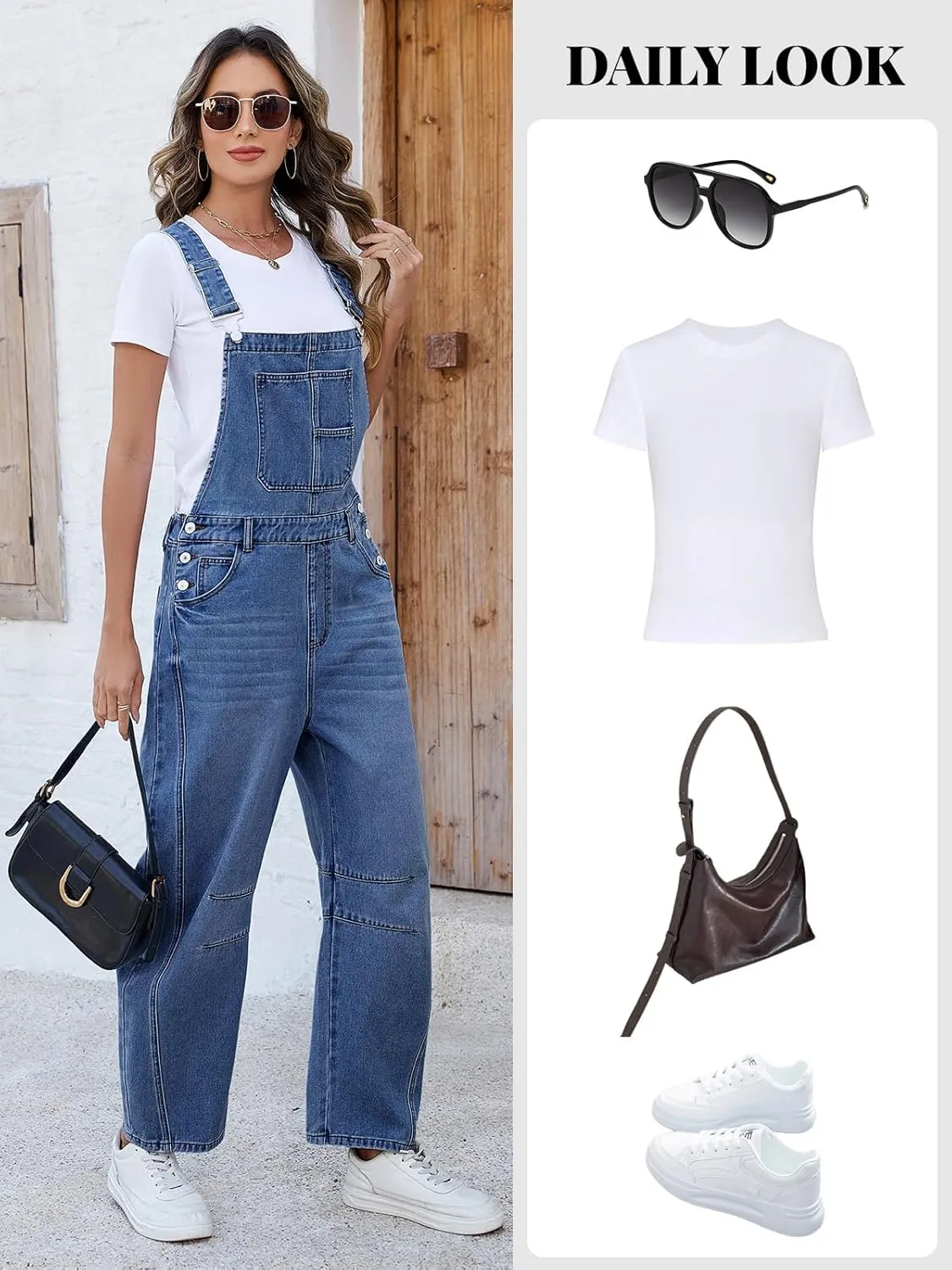 LONGBIIDA Women's Denim Overalls Barrel Wide Leg Loose Fit Bib Jean Romper Adjustable Strap Casual Jumpsuit