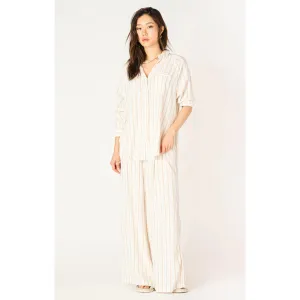 LS Oversized Button Front Shirt - Neutral Stripe