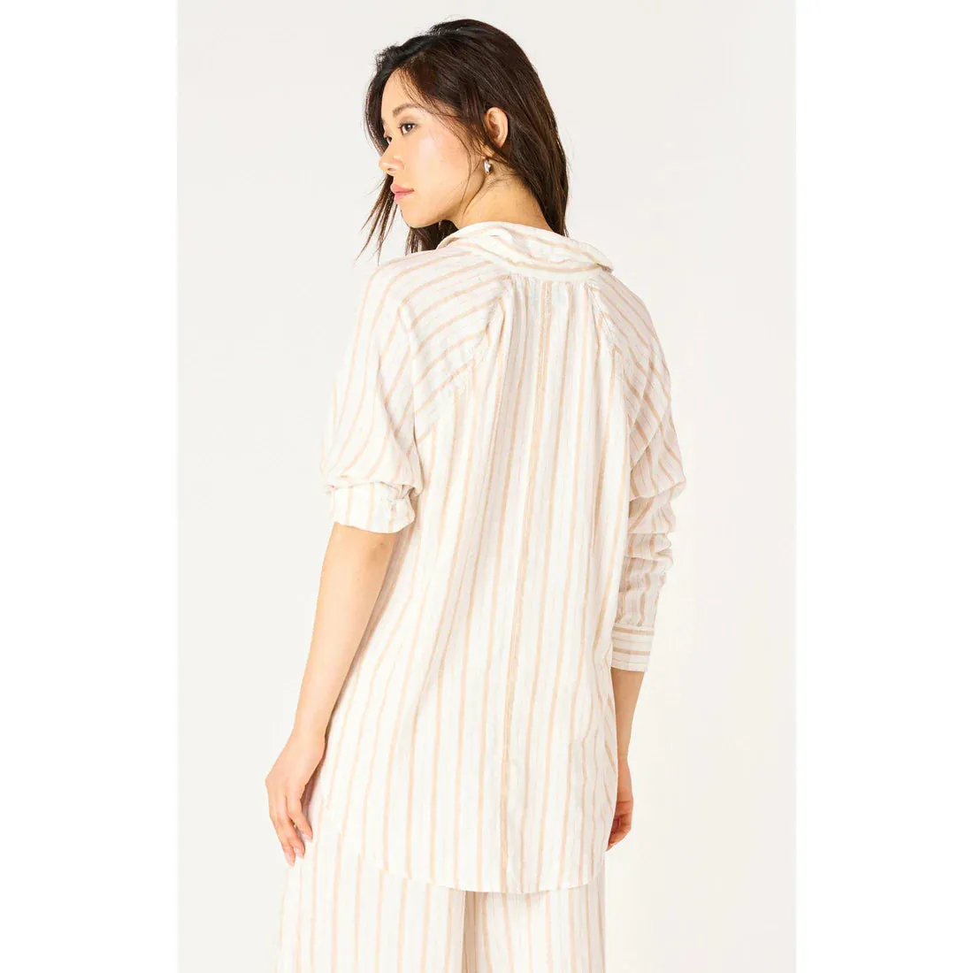LS Oversized Button Front Shirt - Neutral Stripe