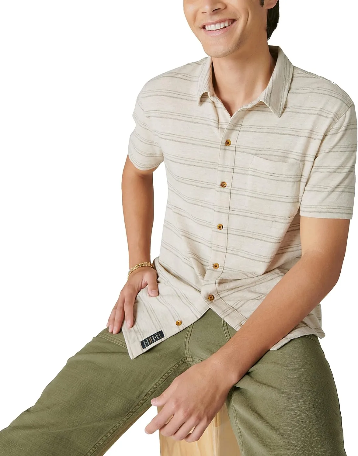 Lucky Brand Men's Short Sleeve Linen Button Up Shirt