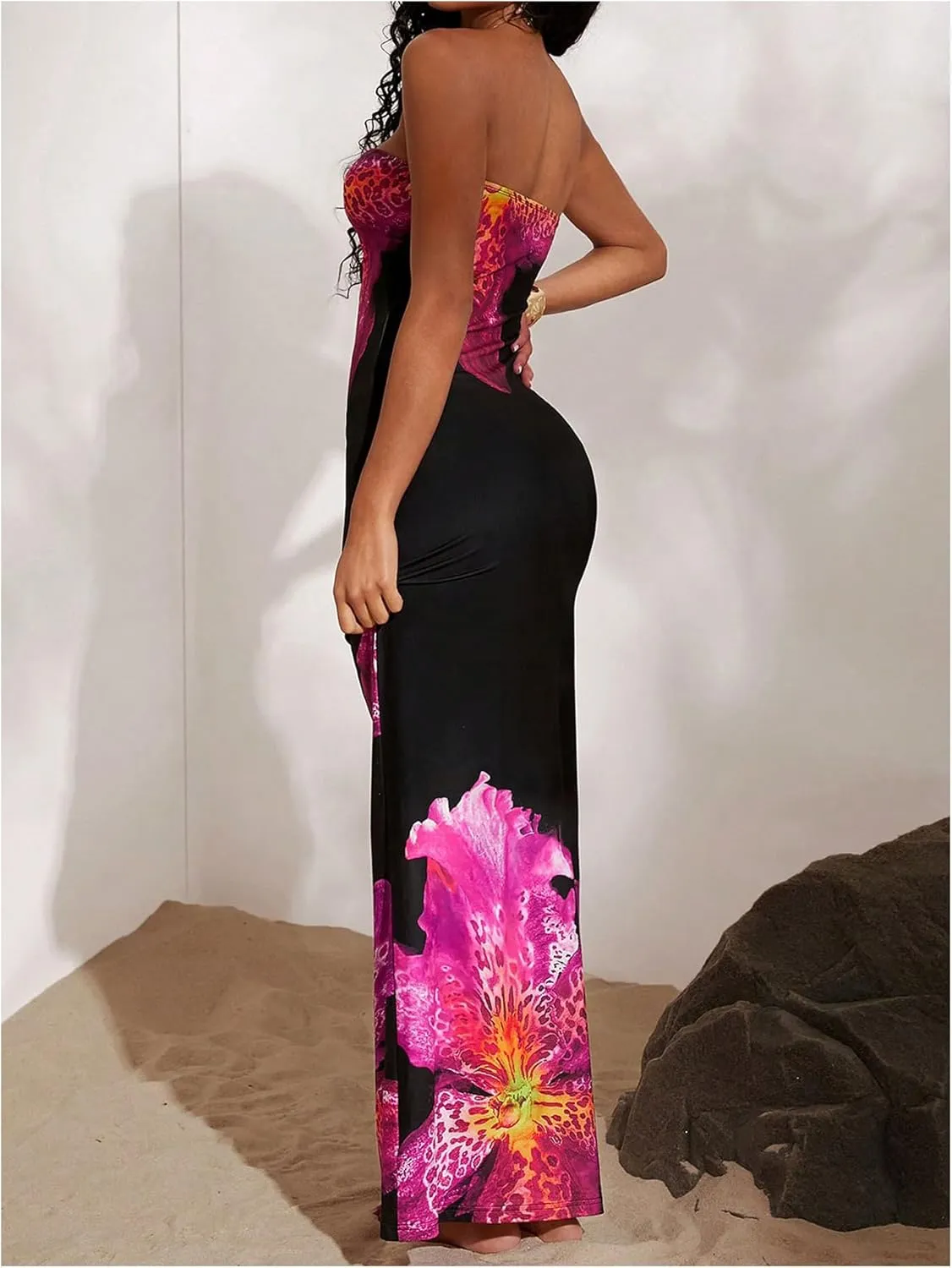 MakeMeChic Women's Strapless Maxi Dress Cocktail Mesh Ombre Bodycon Tube Dresses