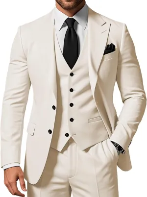 Men's 3 Piece Suits Slim Fit Peak Lapel 2 Button Blazer Jacket Vest Pants Set Wedding Business Prom Party Suit