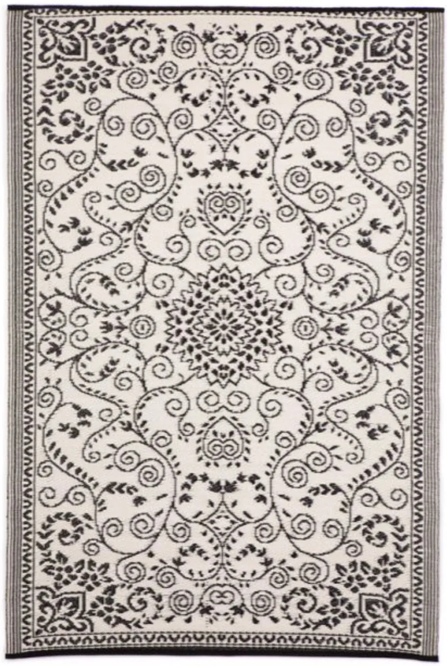 Murano Black And Cream Traditional Recycled Plastic Reversible Outdoor Rug
