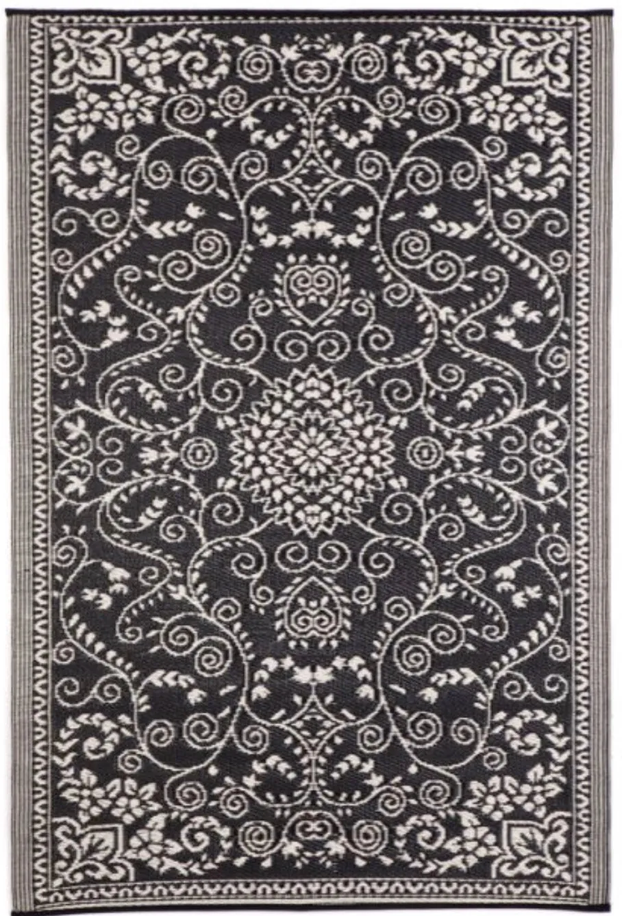 Murano Black And Cream Traditional Recycled Plastic Reversible Outdoor Rug
