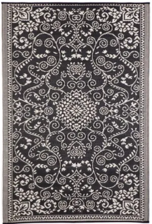 Murano Black And Cream Traditional Recycled Plastic Reversible Outdoor Rug