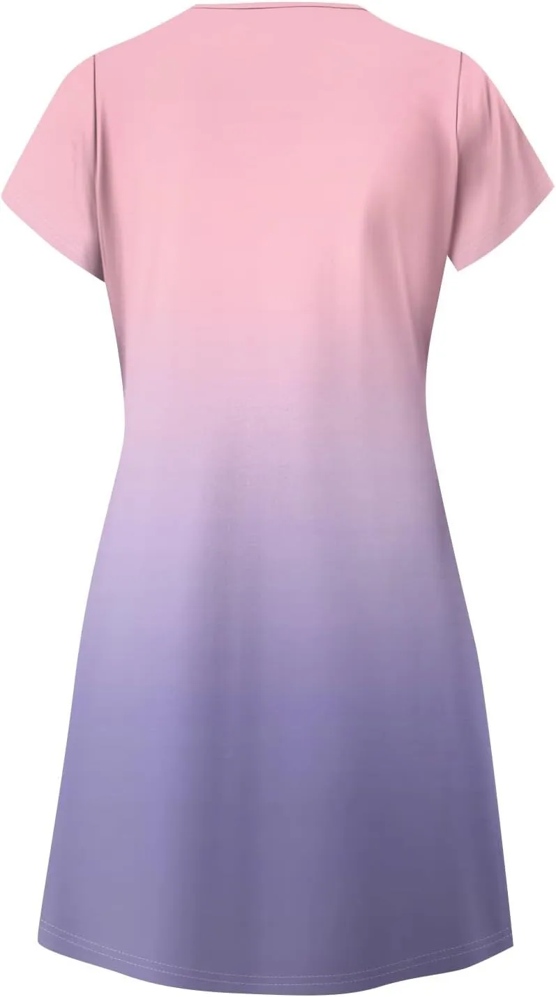 NBXNZWF Women's 2025 Casual Summer Dresses Short Sleeve V Neck Sundress Boho Floral Print Trendy Vacation Dress with Pockets