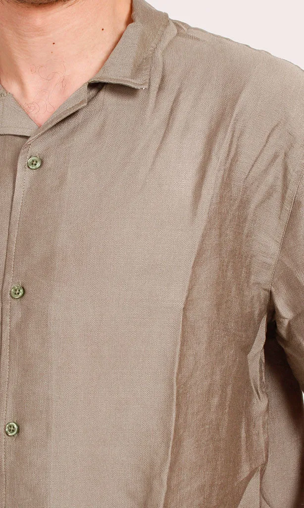 O203320 - Linen Short-Sleeve Button-Up Shirt - Olive Green