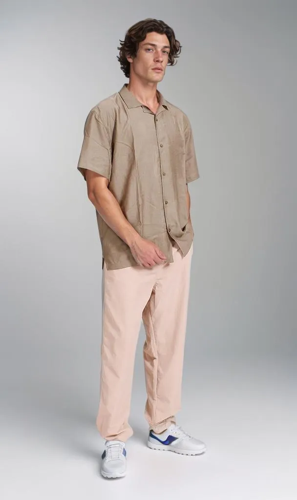O203320 - Linen Short-Sleeve Button-Up Shirt - Olive Green