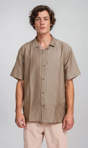 O203320 - Linen Short-Sleeve Button-Up Shirt - Olive Green