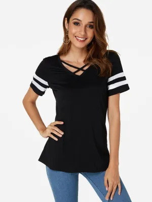 OEM ODM V-Neck Plain Crossed Front Short Sleeve T-Shirts