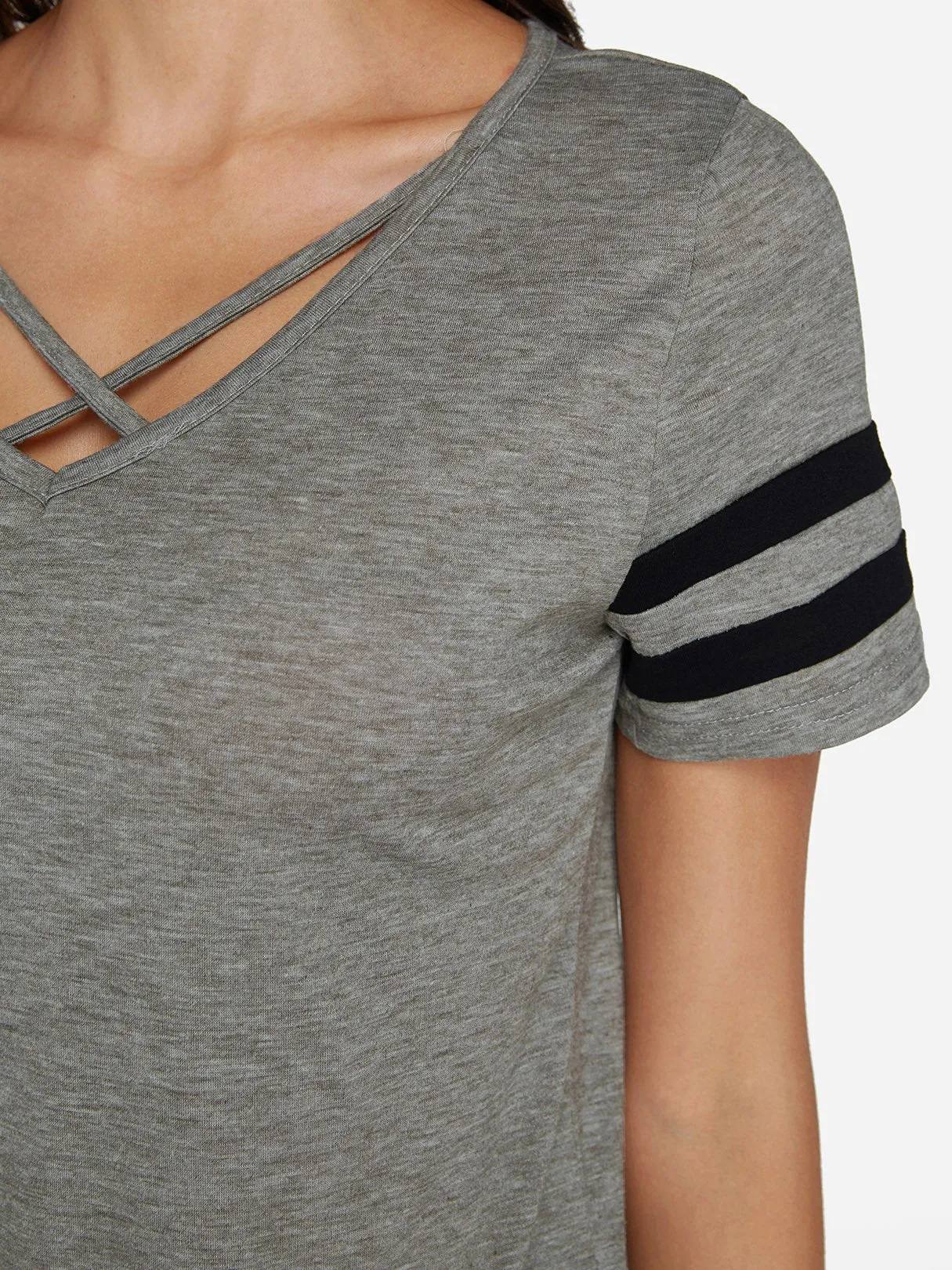 OEM ODM V-Neck Plain Crossed Front Short Sleeve T-Shirts