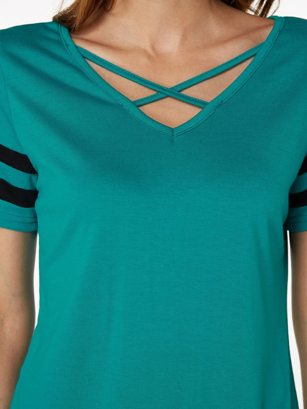 OEM ODM V-Neck Plain Crossed Front Short Sleeve T-Shirts