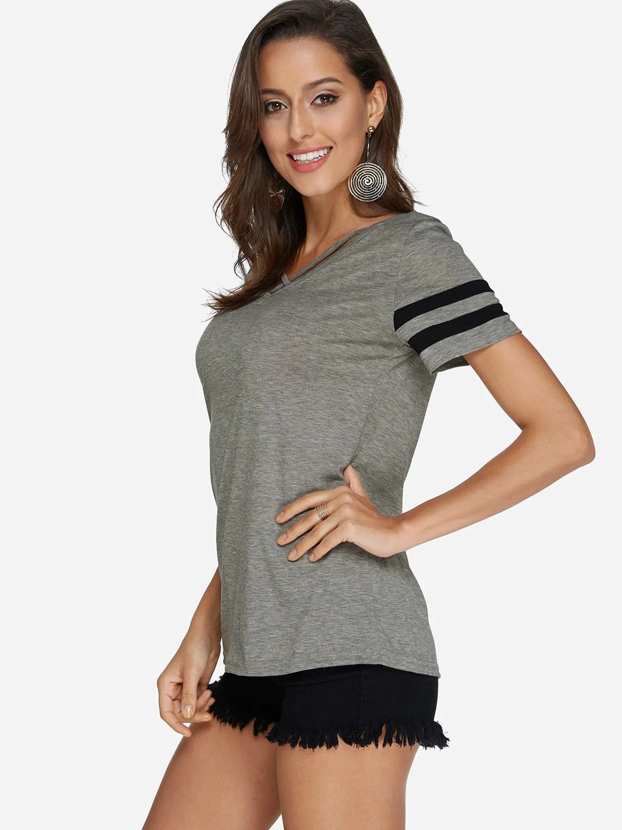 OEM ODM V-Neck Plain Crossed Front Short Sleeve T-Shirts