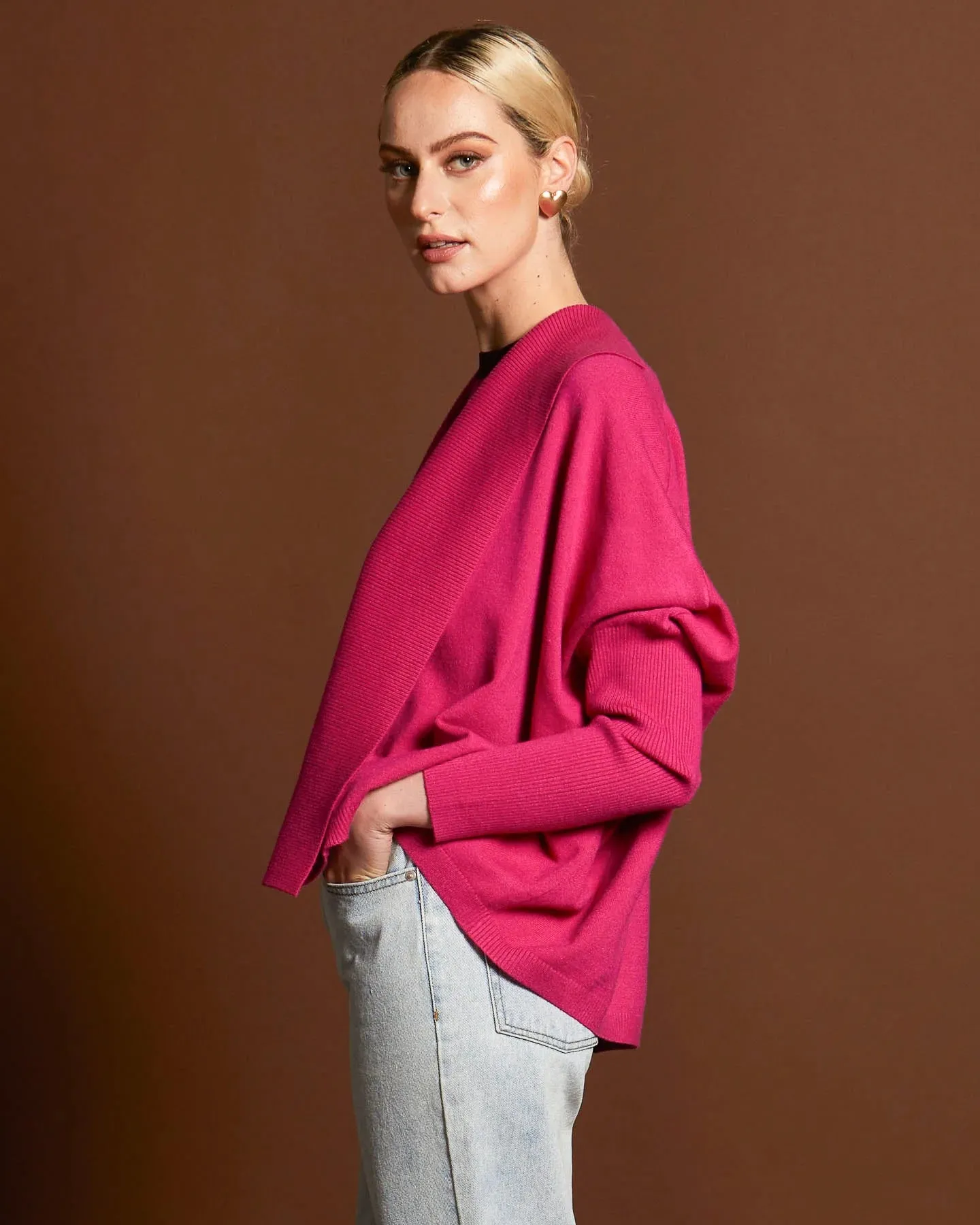 Open Knit Cardi Magenta