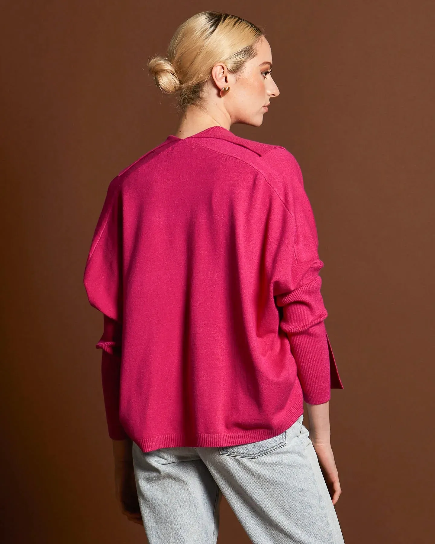Open Knit Cardi Magenta