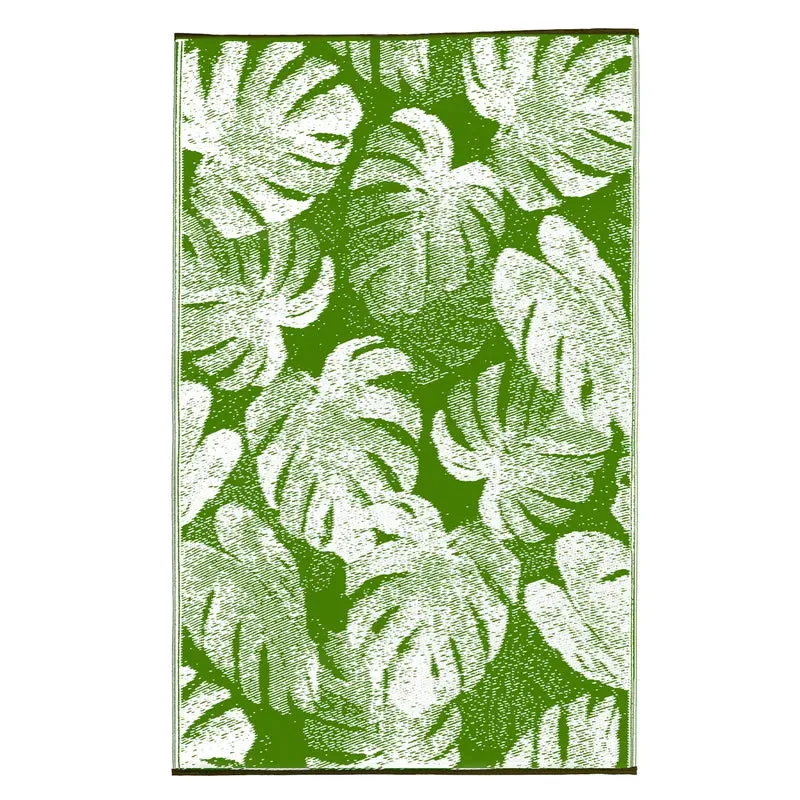 Panama Lime Green Botanical Recycled Plastic Outdoor Rug