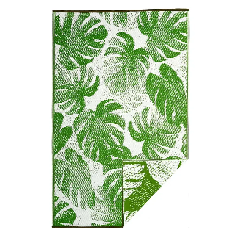 Panama Lime Green Botanical Recycled Plastic Outdoor Rug
