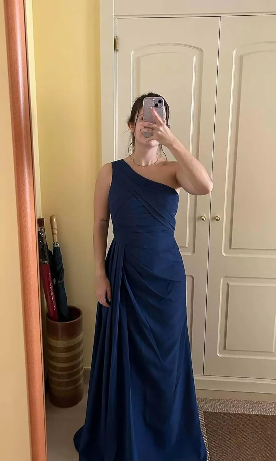 POMUYOO One Shoulder Bridesmaid Dresses for Women Long Chiffon Evening Dress Formal Gowns with Slit