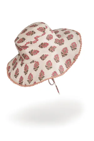 Reversible Coral Booti Print & Coral Stripe Sun Hat for Kids