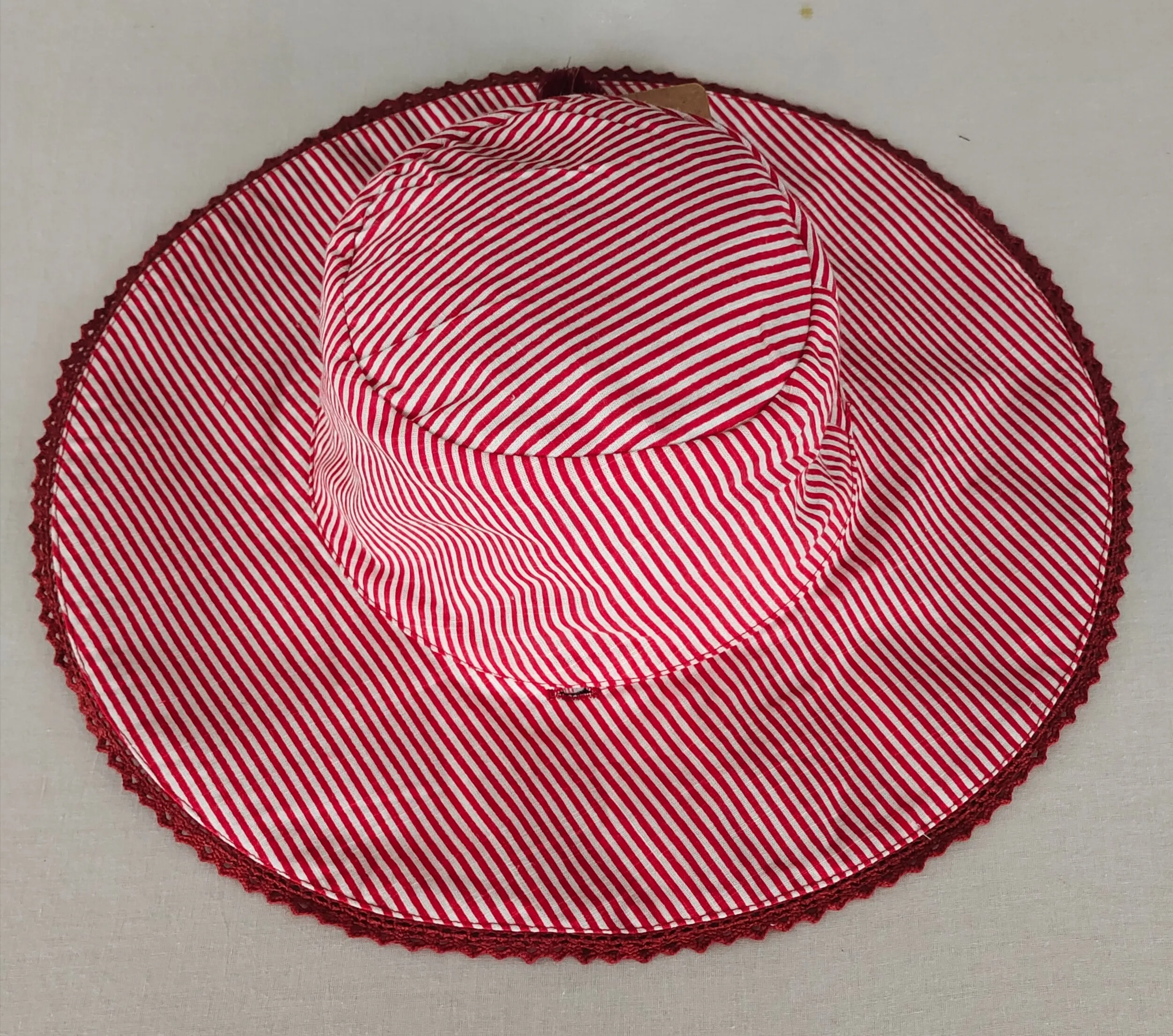 Reversible Red Checks & Stripe Sun Hat for Kids
