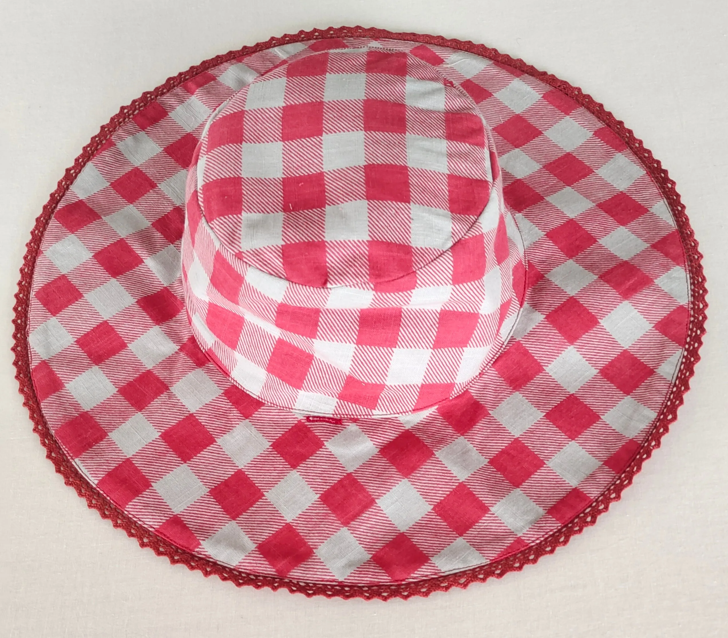 Reversible Red Checks & Stripe Sun Hat for Kids