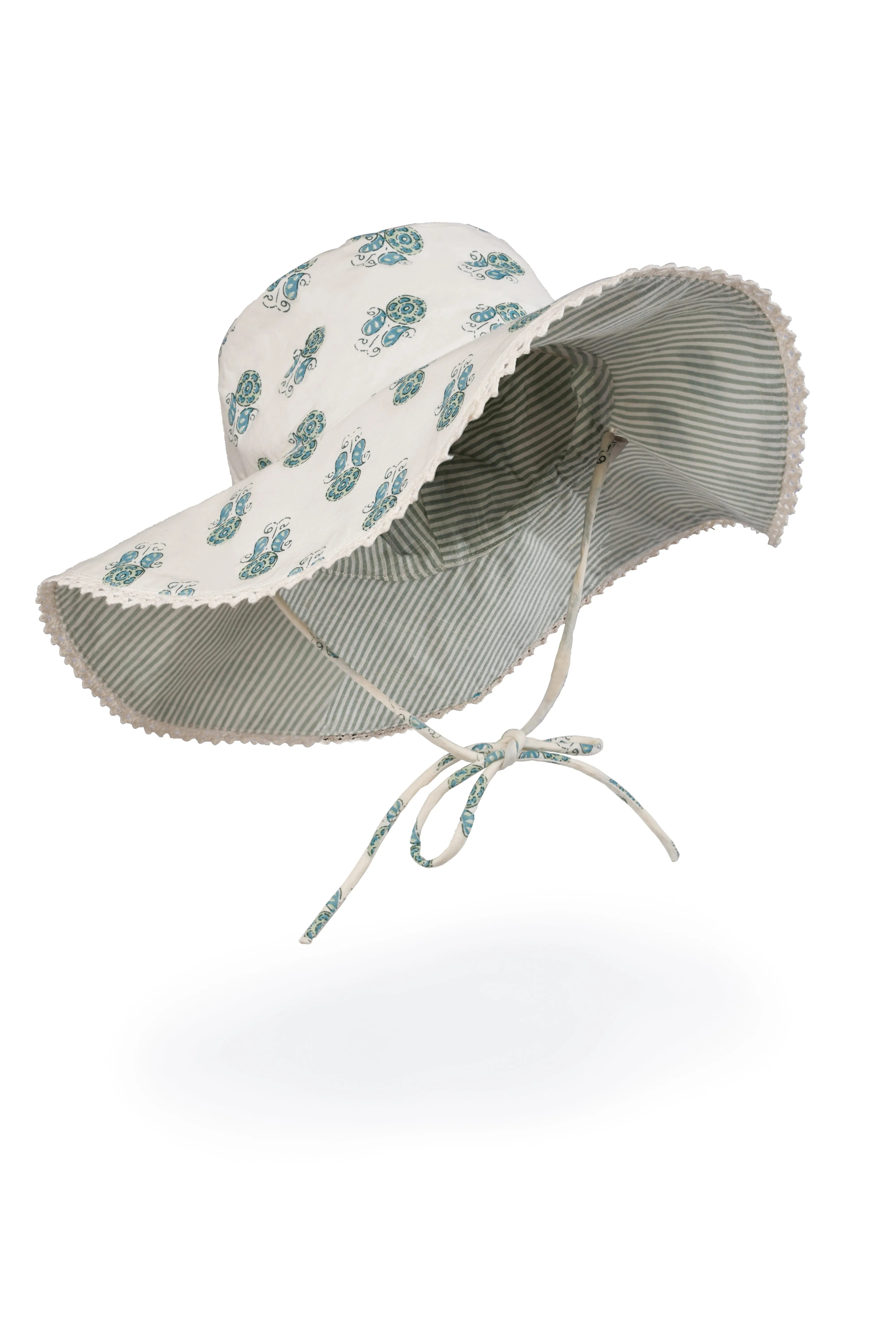 Reversible Sage Booti Print & Sage Stripe Sun Hat for Kids